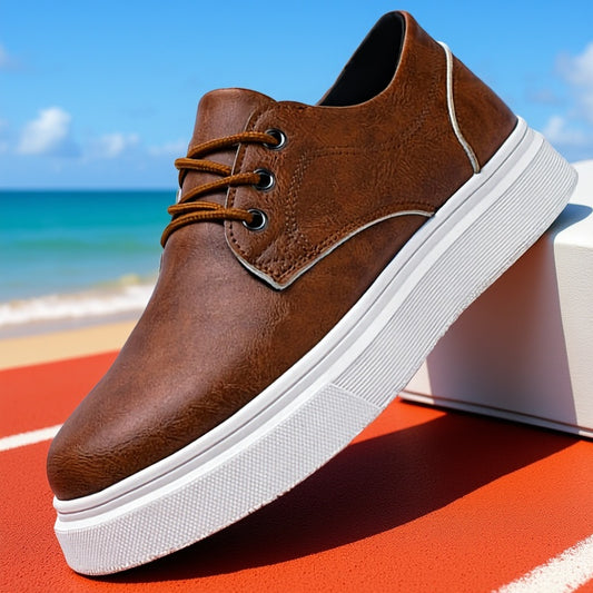 Plus-Size Men's Low-Top Skate Sneakers, Casual PU Shoes