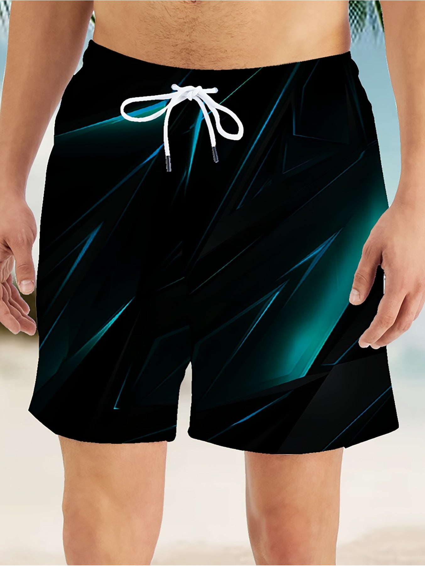 Men's Quick-Dry Gradient Swim Trunks with Pockets and Drawstring