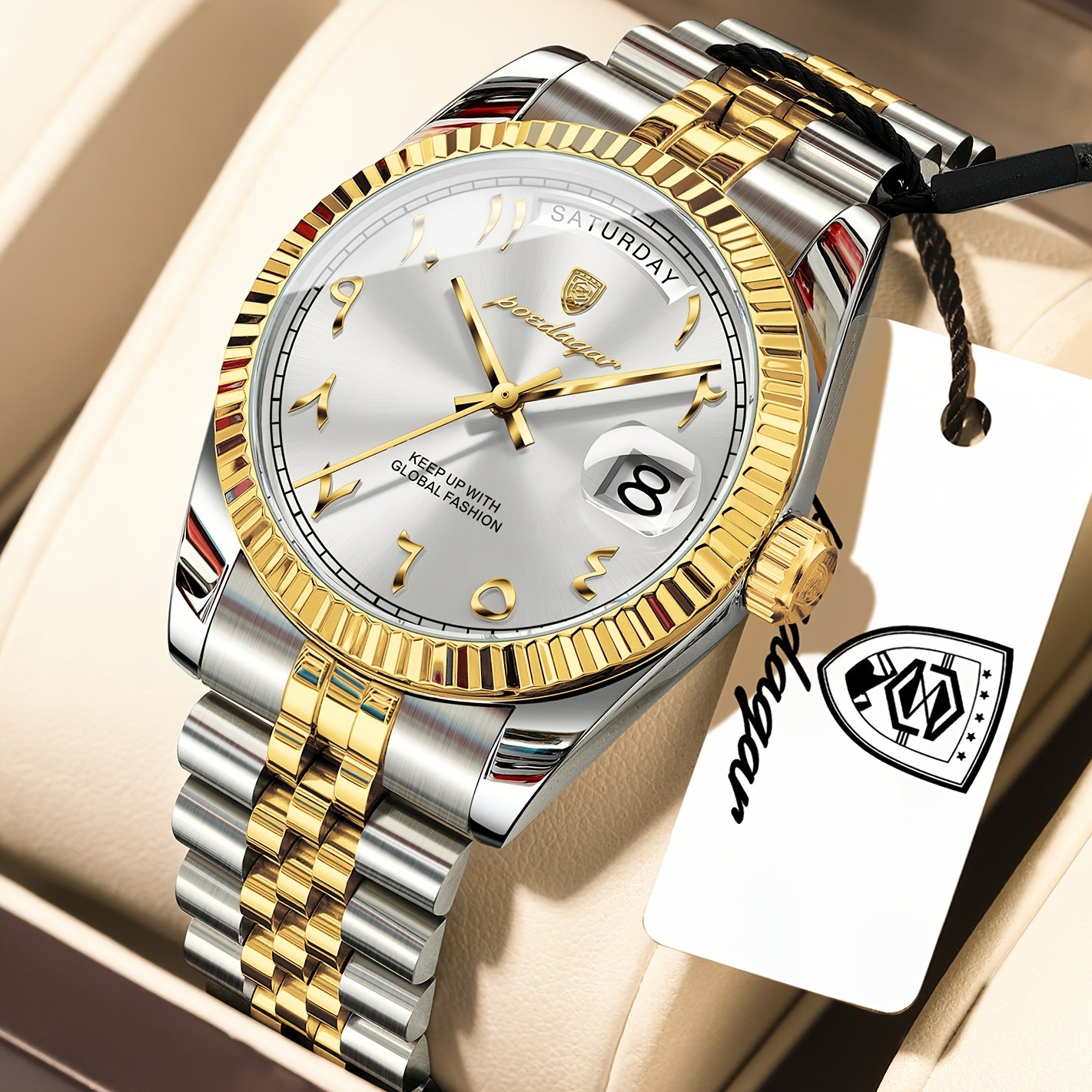 Men's Retro Quartz Watch with Stainless Steel Strap & Calendar
