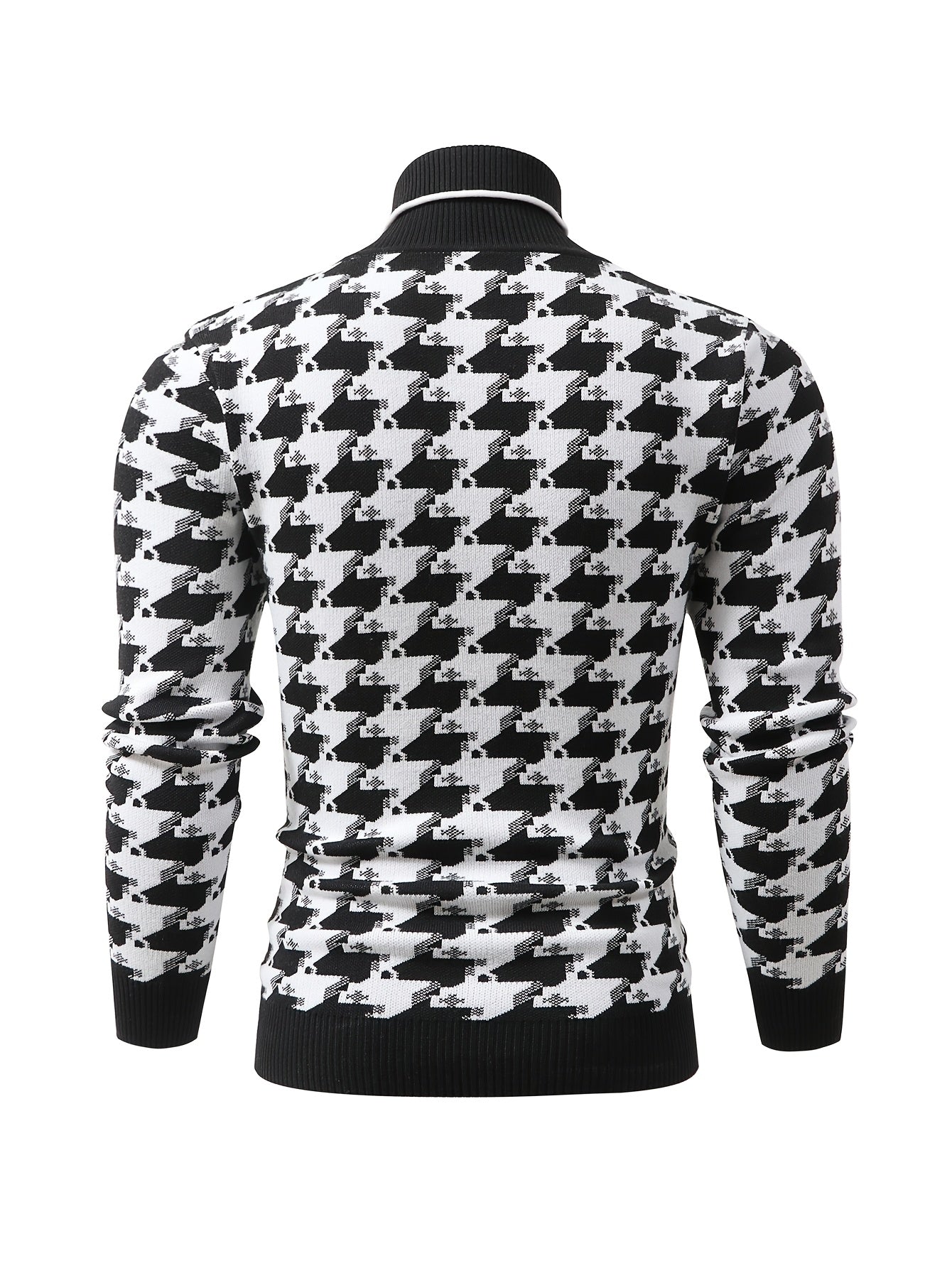 Temujin OBM Men's Fashion New Houndstooth Jacquard Knit Long Sleeve Pullover Sweater