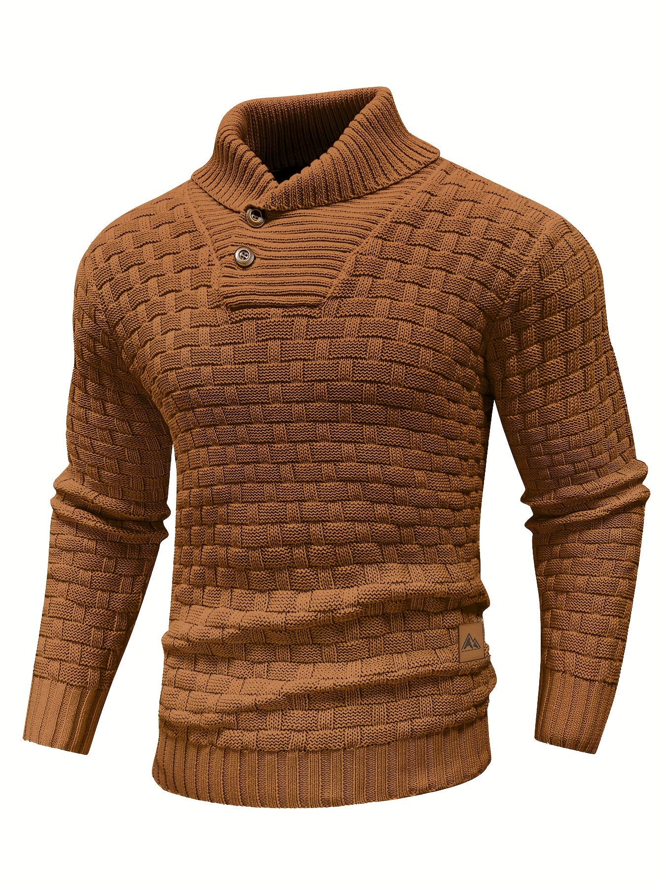 Men's Casual Waffle Pattern High Stretch Sweater, Chic Mature Pullover Sweater For Fall Winter