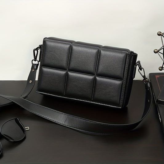 caivektine Men's Stylish Black Crossbody Bag - Adjustable Strap, Quilted Grid Design, Casual Business Shoulder Bag for Everyday Outings, Casual Business Bag   Sleek Modern Bag   Adjustable Strap Bag, Small Crossbody Bag