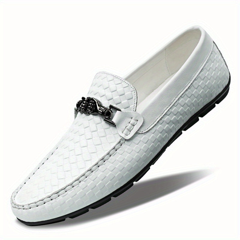 Men's Slip-On Leather Loafers with Rubber Sole - Casual Square Toe