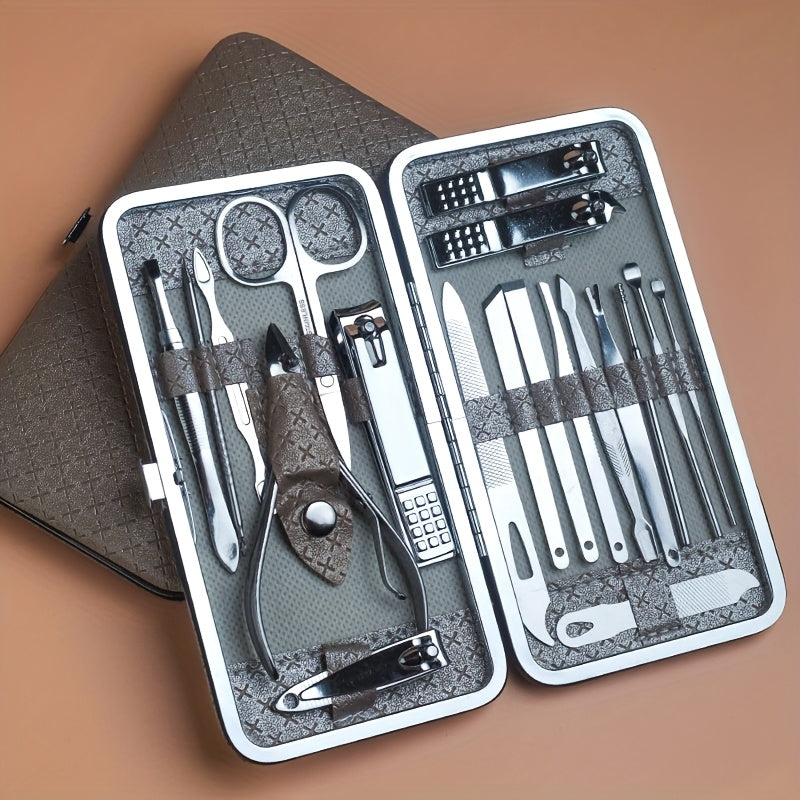 Golden 19-Piece Manicure & Pedicure Tool Set with Storage Box