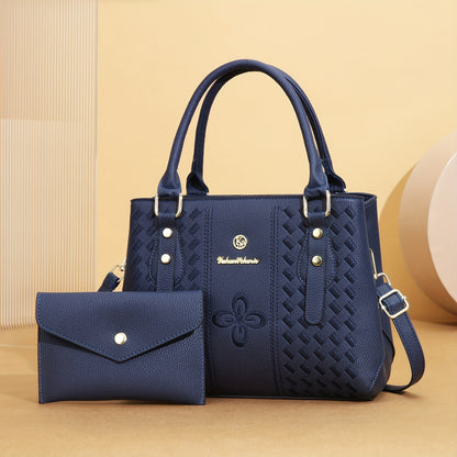 Elegant Women's Embroidered PU Shoulder Bag Set with Bow