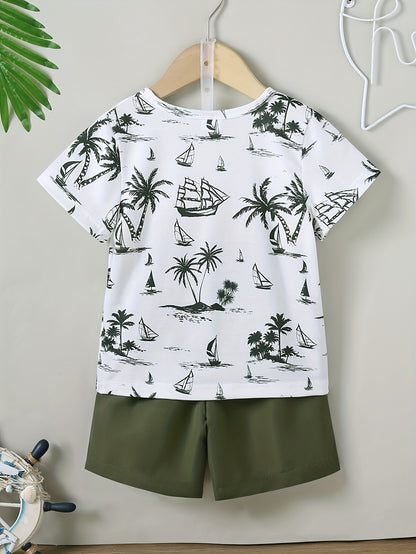 Boys' Casual Summer Set with Printed T-Shirt & Solid Shorts