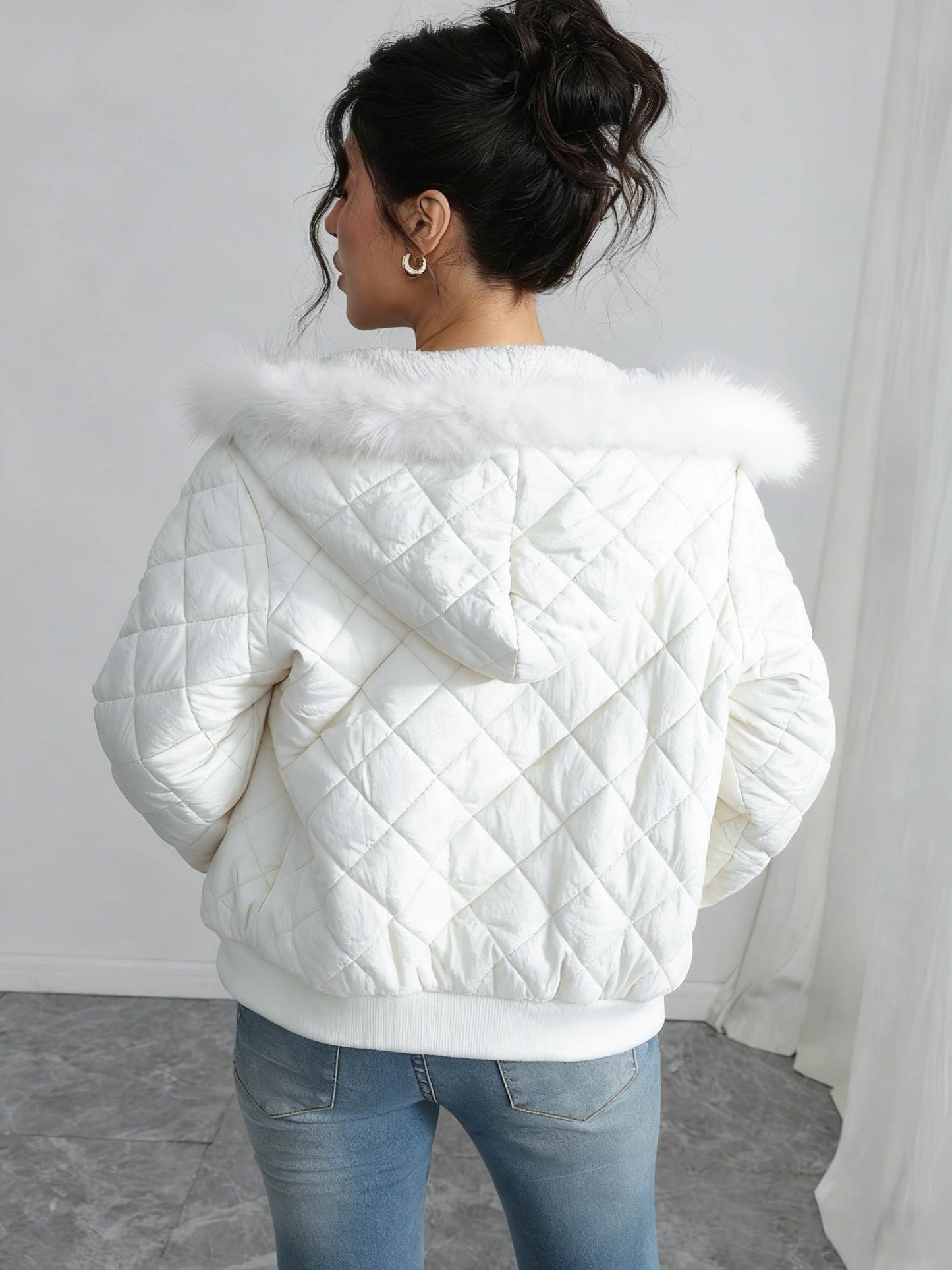 Women'S Cozy Fleece-Lined Hooded Jacket - Casual Long Sleeve, Solid Color, Regular Fit, Long Sleeve, Zip-Up, Casual Style, Casual Outerwear, Winter Jacket