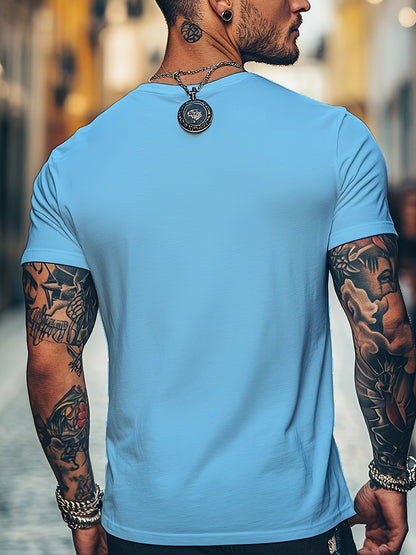 Men'S Brown T-Shirt with ECG Heartbeat Graphic - Casual Streetwear, Short Sleeve, Round Neck, Stretch Fabric, All-Season Comfort, Casual Streetwear Tee   Round Neck Tshirt   Comfortable Fit