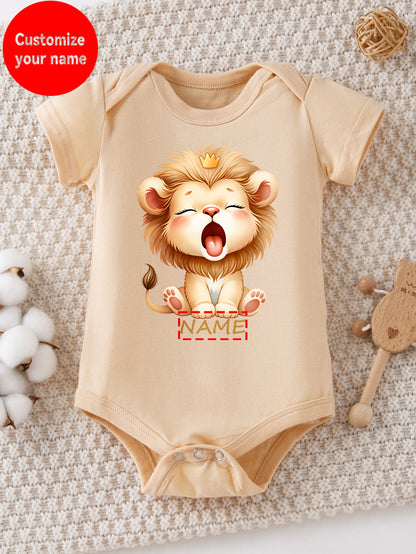 Baby Boy Cotton Jumpsuit with Lion Print, Summer Casual