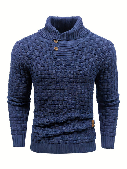 Men's Casual Waffle Pattern High Stretch Sweater, Chic Mature Pullover Sweater For Fall Winter