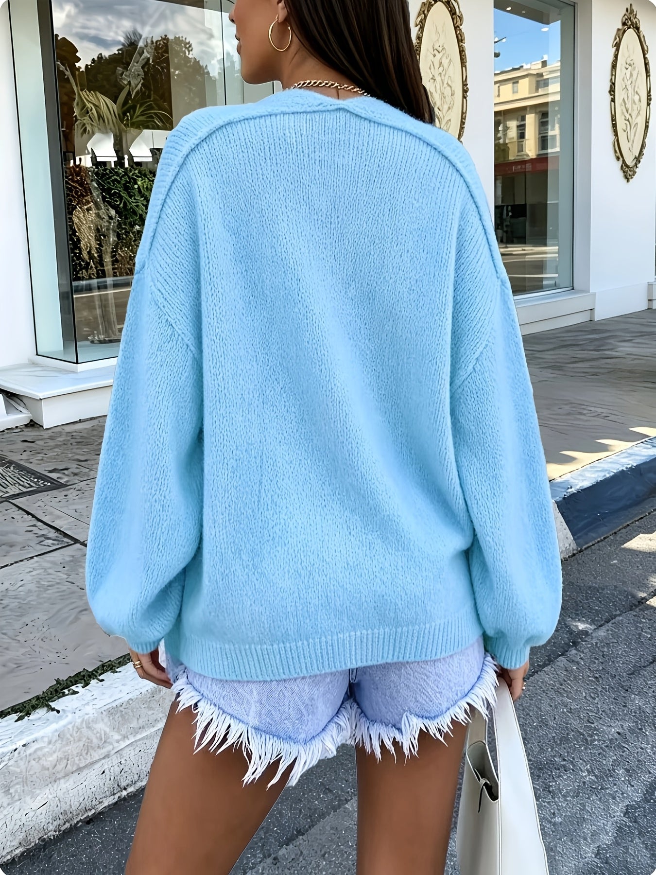 Elegant Lantern Sleeve Cardigan for Spring and Fall - Medium Stretch