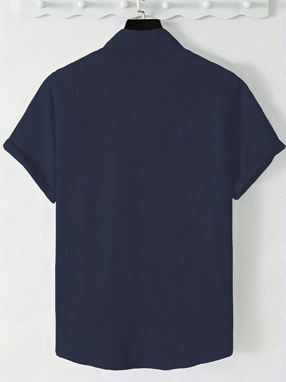 Men's Casual Button-Front Shirt with Lapel Collar, Lightweight Polyest