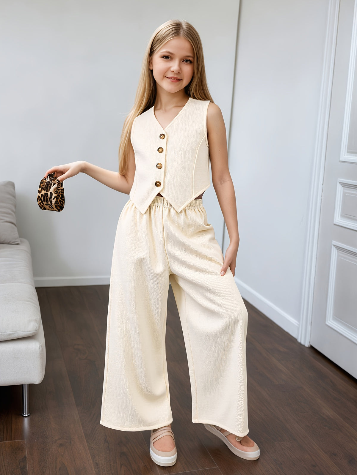 Girls' Summer Casual Set: Vest and Wide-Leg Pants Outfit