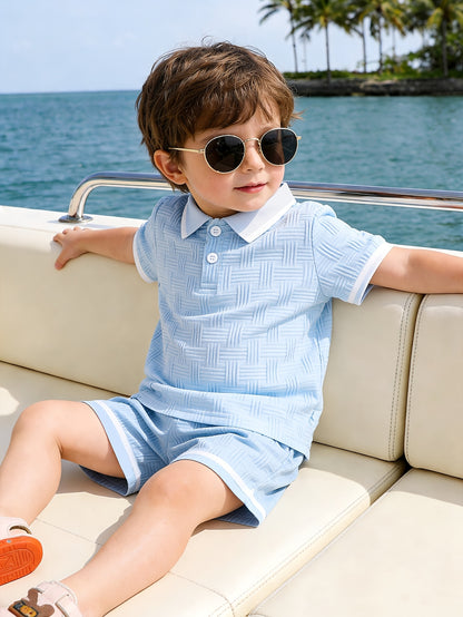 Boys' Summer Polo Shirt & Shorts Set - Preppy Casual Outfit - ayq