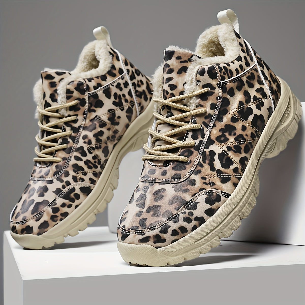 Women'S Winter Snow Boots - Thickened Fleece-Lined High-Top Outdoor Shoes with Leopard Print, Lightweight & Durable MD Sole for Cold Weather, Hiking, and Casual Wear, Winter Boots, Hiking Footwear, Stylish Winter Footwear, Pl