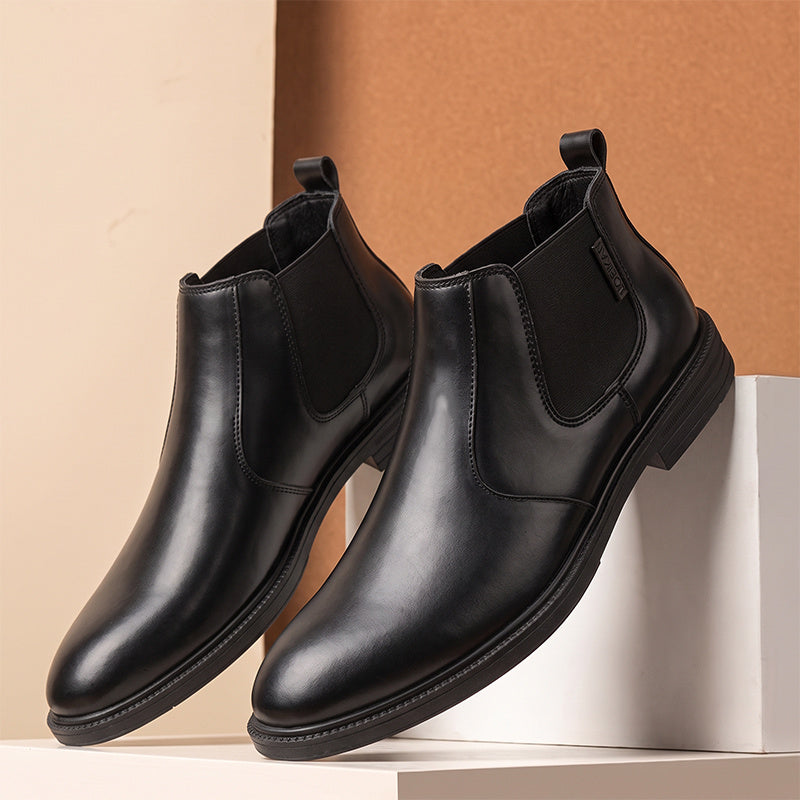 Men's Autumn/Winter Denim High-Top Ankle Boots, Black PU