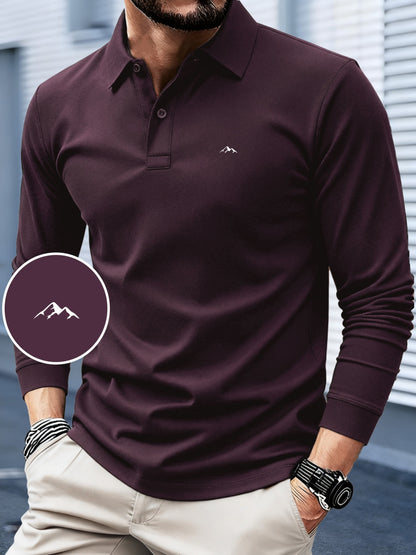 Men's Long Sleeve Polo Shirt with Mountain Peak Pattern