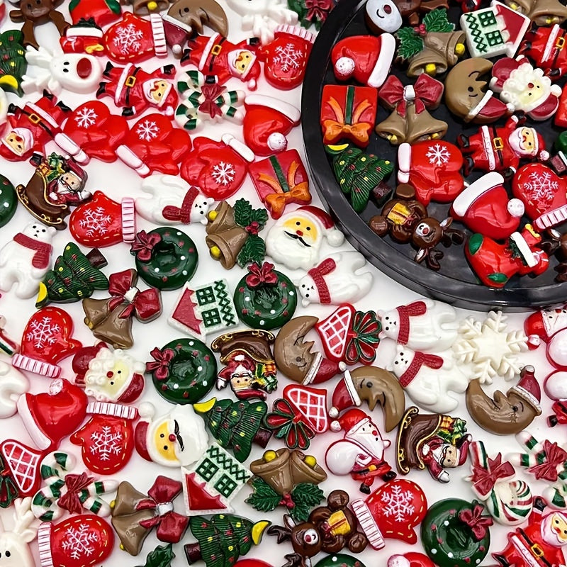 50pcs Festive Holiday-Inspired Flatback Charms, Decorative Assortment for DIY Crafts, Jewelry Making with Snowman, Reindeer, And Seasonal Decorations - Non-Metallic, No Plating Material