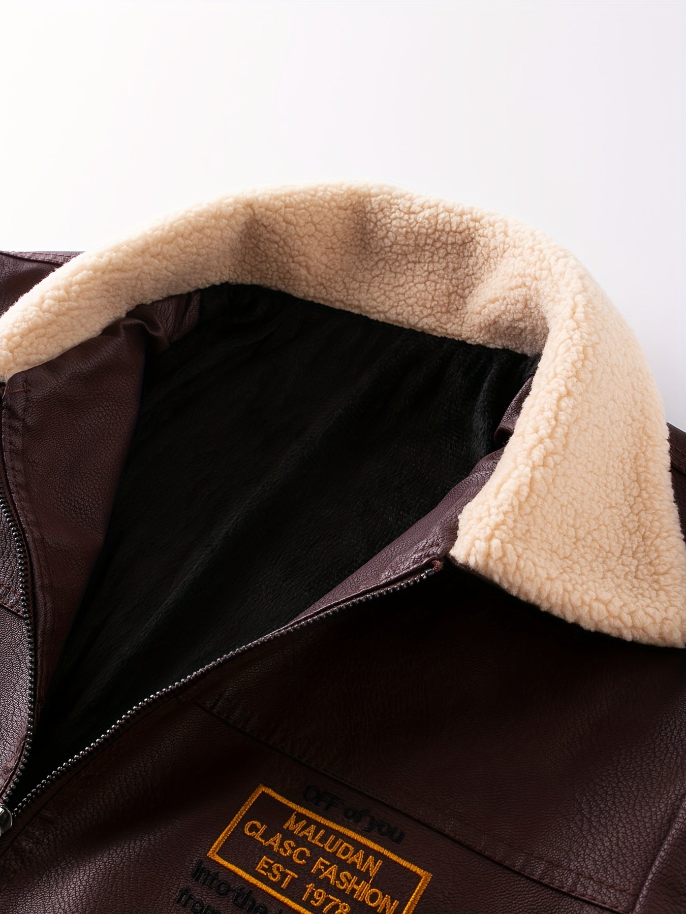 Men'S Faux Leather Bomber Jacket with Fleece Lining - Casual Motorcycle Style, Zip-Up, Long Sleeve, Drop Shoulder, Polyester Lining, Regular Fit, Outdoor & Hiking Wear, Outdoor Jacket | Bomber Jacket | Polyester Lined Jacket