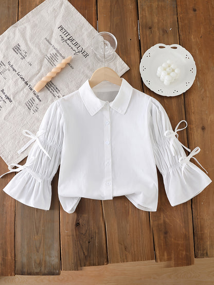 Girls' Elegant Cotton Lapel Blouse for Spring and Fall