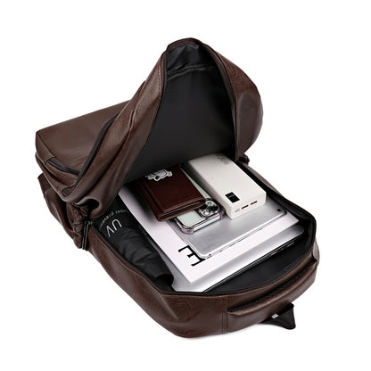 Men's Vintage PU Large Capacity Multi-Pocket Backpack, Casual Commuter Travel Backpack - ayq