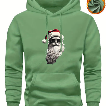 Men'S Heavyweight Hooded Sweatshirt with Santa Claus & Santa Hat Print - Thick Winter Pullover, Long Sleeve Hooded Sweater for Christmas, Halloween, New Year'S - Cozy Cold Weather Clothing For Men, Couples, Family - Ideal Hol