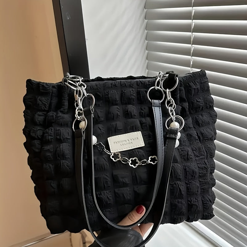 Summer Fresh and Sweet Ruffled Bubble Cloud Shoulder Bag, Large-capacity Tote for Outings and Commuting, Fashionable Women's Soft Handbag, Available in 4 Colors