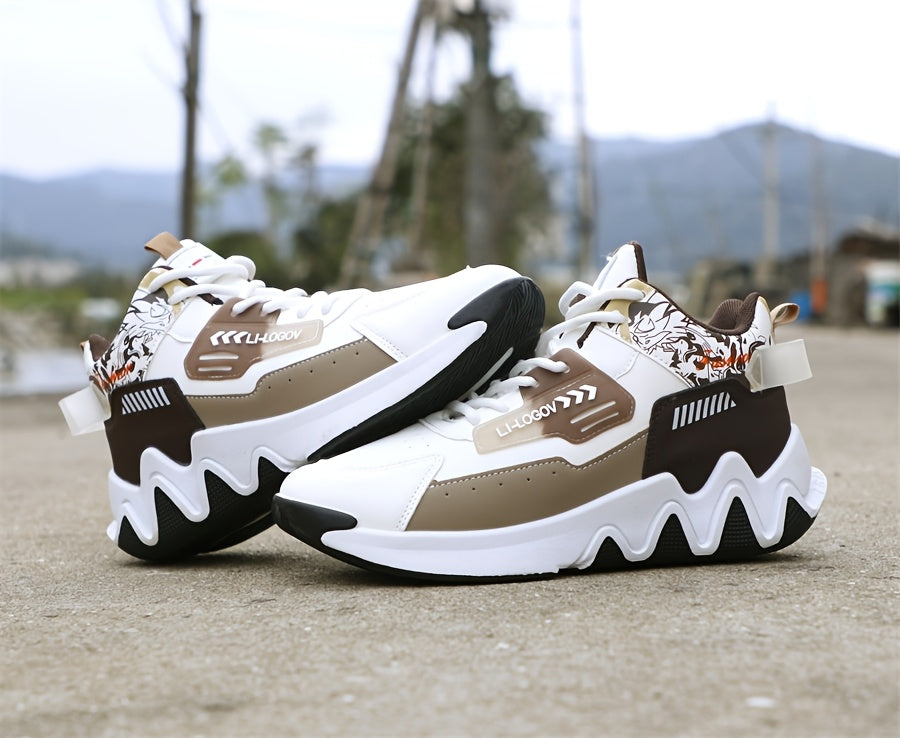 Men's High-Top Basketball Sneakers, Preppy Street Style, Solid Color with Cartoon  Stripes, All-Season Lace-Up Sports Shoes, Faux Upper, Fabric Inner, Rubber Sole, for Running, Hiking  Casual Wear, Outdoor Activities Shoes