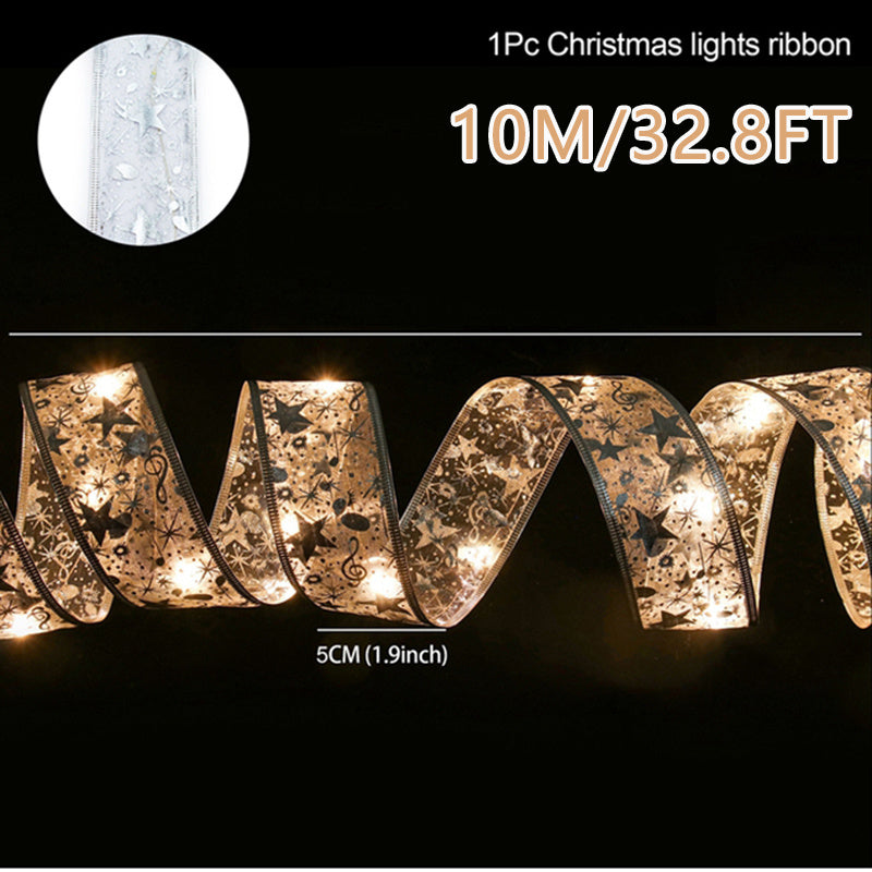 Ribbon Fairy Light Christmas Decoration Christmas Tree Ornaments For Home 2022 Bows String Lights Navidad Natal New Year 2023