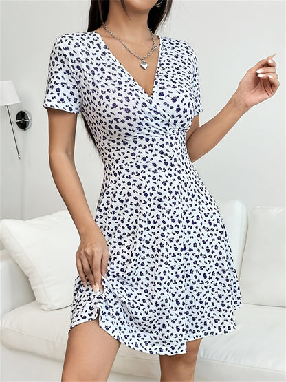 Women's Elegant Floral V-Neck Short Sleeve Summer Dress