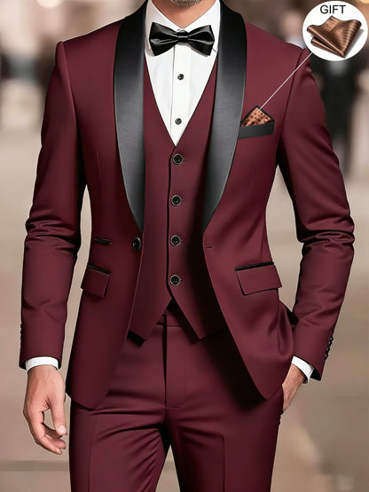 Men's 3-Piece Suit Set - Blazer, Vest & Trousers for Business & Weddin