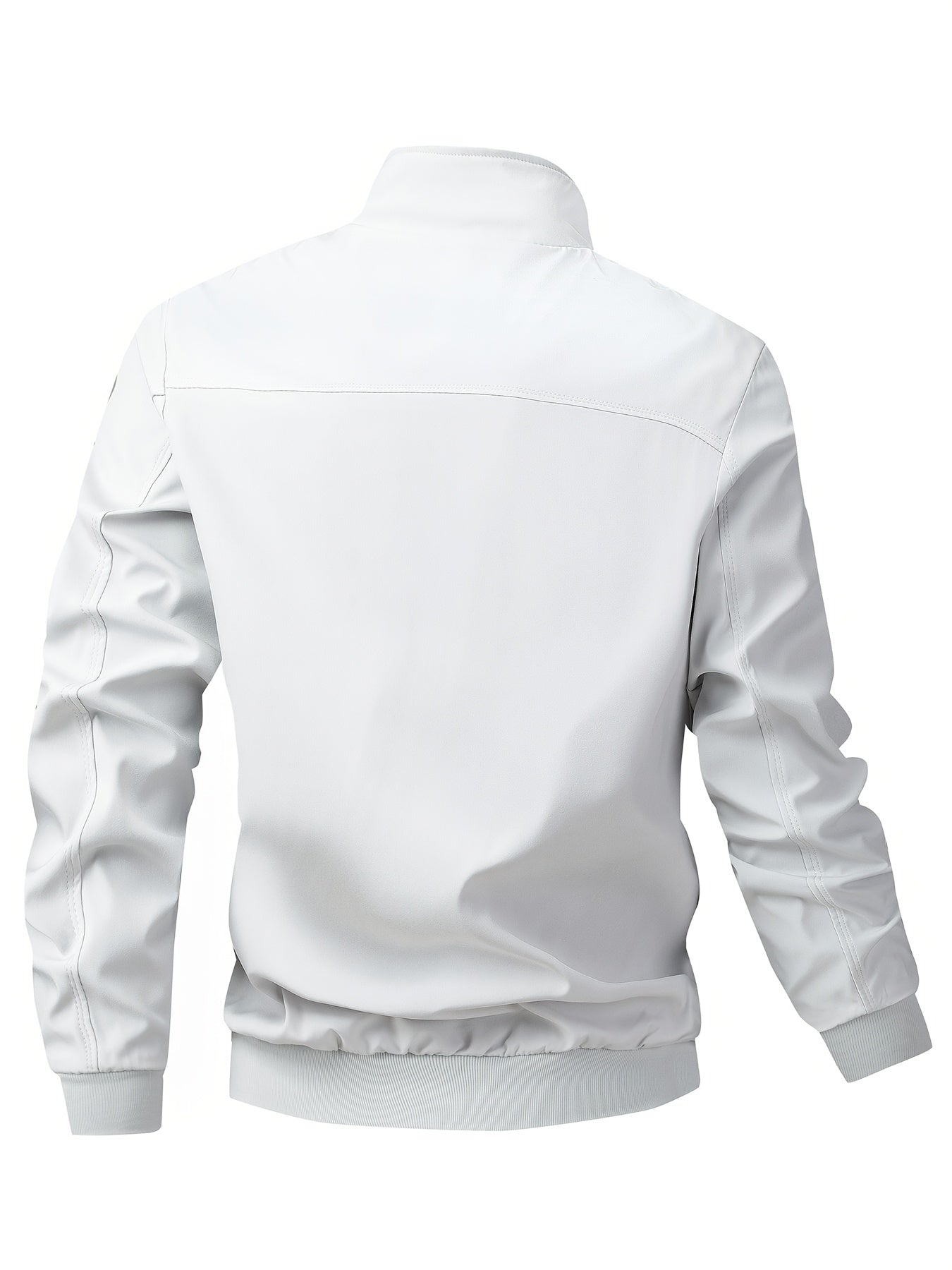 Men's Casual Royal Blue Bomber Jacket - Full Zip, Loose Fit, Polyester, Stand Collar, Long Sleeve, Lightweight & Durable for Spring and Fall, Casual Outerwear | Ribbed Cuff Sleeves | Durable Outerwear