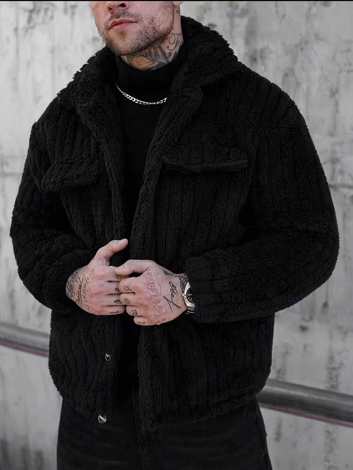 Men's Casual Winter Fleece Flannel Jacket with Button Front