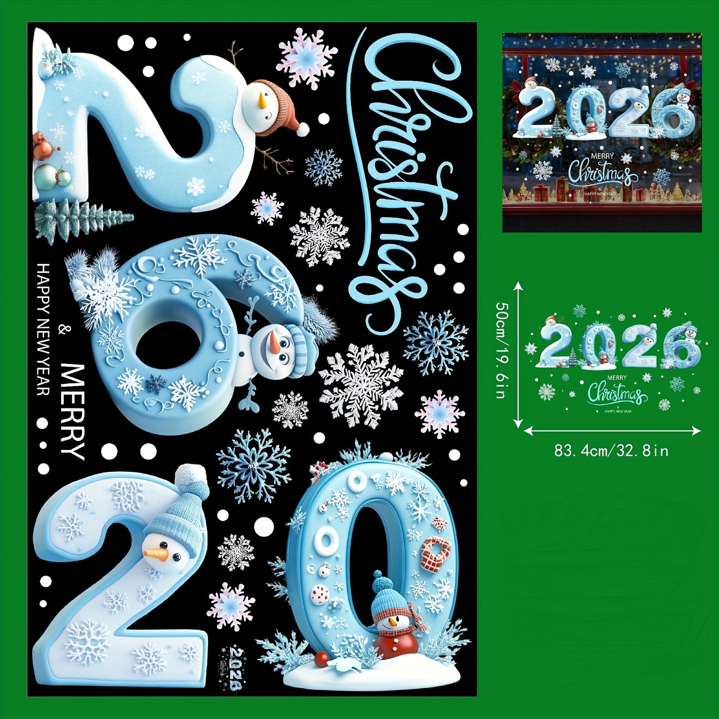2026 Christmas & New Year Glass Stickers - Winter Snowflake & Snowman Self-Adhesive Irregular Shape Glittery Matte Finish with 2026 Number Design,  & White Winter Theme with Penguins, Holly & Snowflakes - One-Time Use for, Do