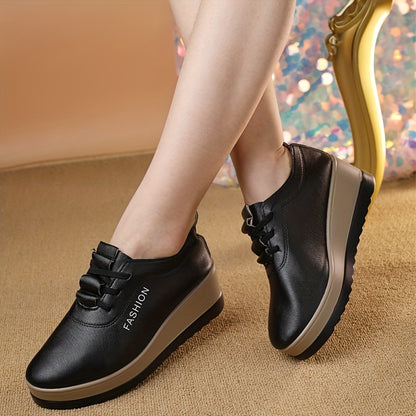 Women's Slip-On Platform Loafers - Synthetic Cover Upper  Rubber Sole, Black  Brown Contrast Casual Shoes with Cushioned Comfort, Low Heel for Autumn Casual Attire, Modern Flap Closure, Durable Traction Footwear