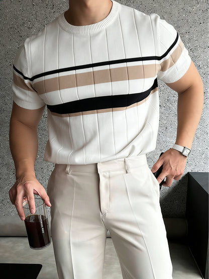 Men's Color Block Knit Pullover Short Sleeve Crew Neck