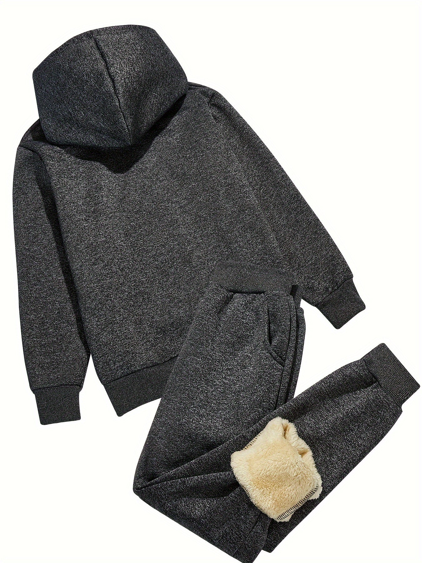 2pcs Boys' Thick Fleece-Lined Hooded Sweatsuit Set - Cozy Winter Warmth, Long Sleeve Pullover & Pants with Pockets, Casual Outdoor Playwear for Fall/Winter, for Outdoor, Winter Clothing