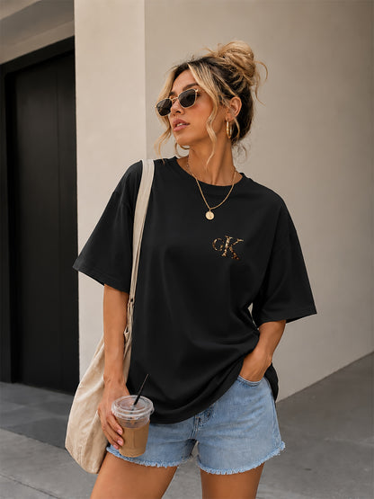Women's Loose Fit Cotton T-Shirt with GK Letter Print