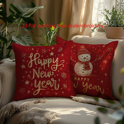 4pcs Festive New Year Throw Pillow Covers, 45.72x45.72 cm, Soft Polyester with Zipper Closure, Machine Washable, Contemporary Printed Designs - Ideal for Holiday Home Decor and Seasonal Gifts, Decorative Pillows | Cheerful Ho