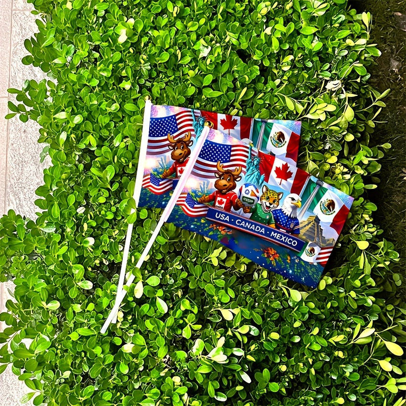 2026 World Cup Fan Handheld Flag with USA, Canada & Mexico Mascots