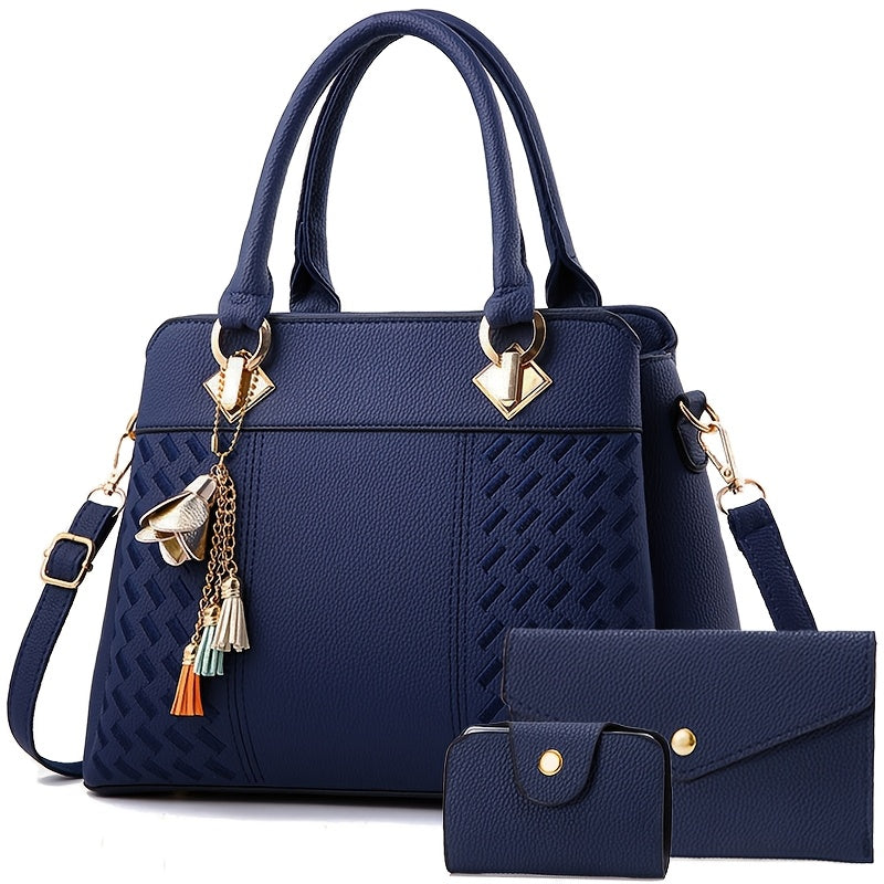 Women's Quilted PU Leather Shoulder and Crossbody Bag Set