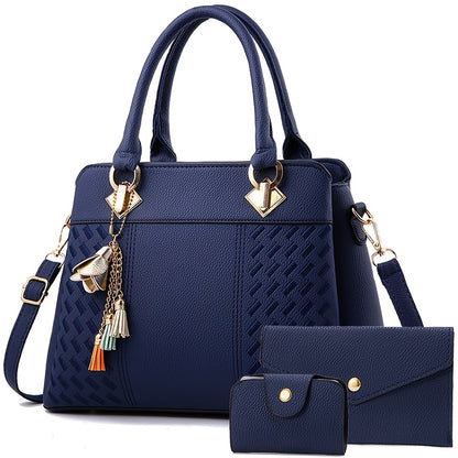 Women's Quilted PU Leather Shoulder and Crossbody Bag Set