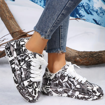 Women'S Fleece-Lined Winter Boots - Comfortable Lace-Up Thick Soles, Round Toe, Available in White, Black, And Lace Detailing - Ideal for Cozy Wear in Cold Weather, Snow Boots.