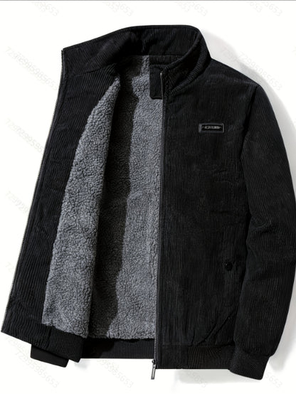 Men's Corduroy Jacket Olive Green - Retro Loose-Fit Full-Zip Winter Coat with Stand Collar & Zippered Pockets, Machine Washable Corduroy Outer (No) for Casual & Formal Wear - Autumn/Winter Outerwear, Womens Coats And Jackets,