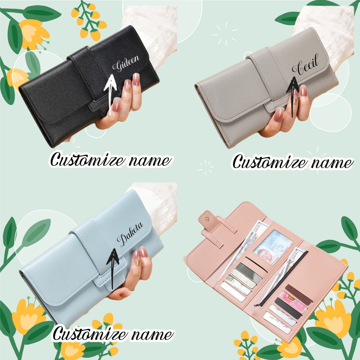 Customized Women's wallet, Women's long style, three fold flip cover, Korean version, small fresh student change pocket, multifunctional buckle wallet. Sending birthday gifts, souvenirs to girlfriends, friends