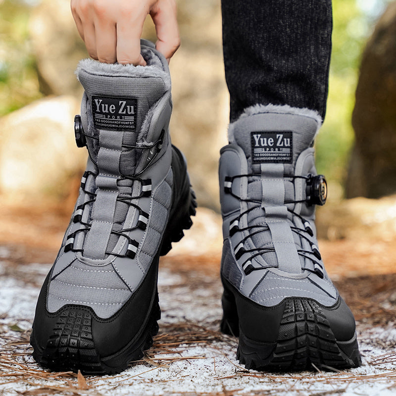 Men's -Lined Snow Boots, Winter Warm Work Boots, Wear-Resistant Outsole Anti-Slip Hiking Boots, Outdoor Trekking Boots, Tactical Work Boots, Gear Pattern Anti-Slip Sole, Snow Mountain Hiking Boots, Professional Outdoor Polar