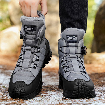 Men's -Lined Snow Boots, Winter Warm Work Boots, Wear-Resistant Outsole Anti-Slip Hiking Boots, Outdoor Trekking Boots, Tactical Work Boots, Gear Pattern Anti-Slip Sole, Snow Mountain Hiking Boots, Professional Outdoor Polar