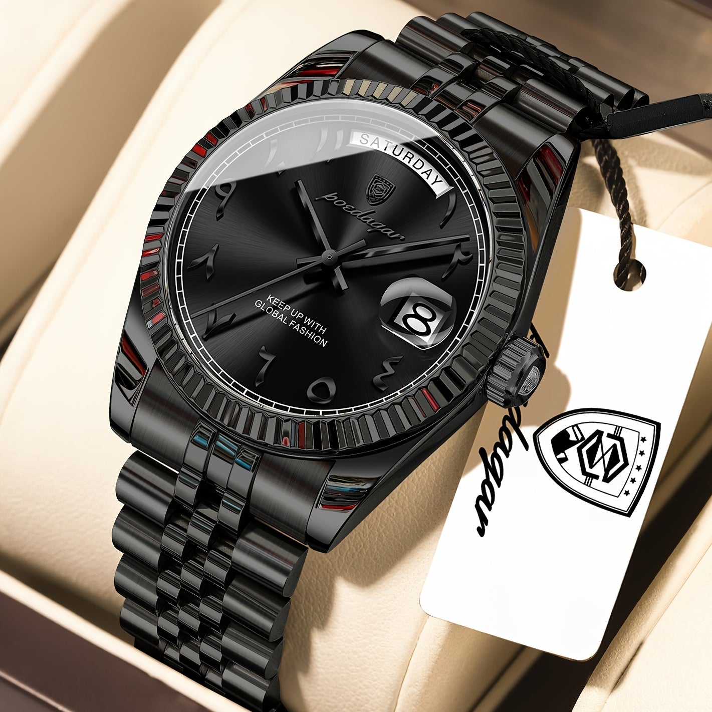 Men's Retro Quartz Watch with Stainless Steel Strap & Calendar