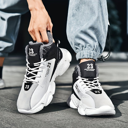 Men's High-Top Winter Sneakers with Thick Rubber Sole & Warm Fabric - Black/White/Grey/Grey Sneakers for Gym,, Casual Wear, Trainers, High Top Sneakers For Men, Black Trainers Men, Mens Shoe, High Tops Sneakers For Men Black,