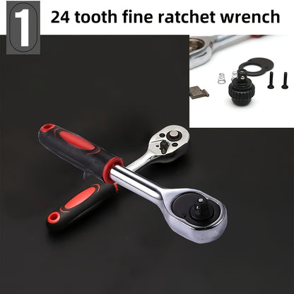46pcs Heavy-duty Carbon Steel Auto Repair Tool Set | Includes Ratchet Wrenches, Sockets, Shockproof Toolbox, and Additions - Ideal for Projects and Auto Maintenance